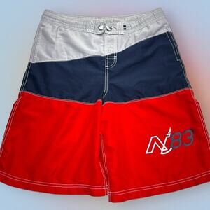 NAUTICA Boys XL (18-20) Red White Blue Bermuda Bathing Suit